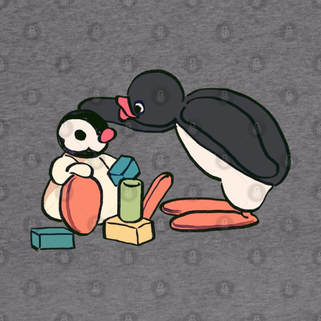 cute pingu and pinga penguin siblings by mudwizard